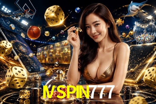 Una escena digital vívida inspirada en casino con IVSPIN777 mostrado prominentemente, luces brillantes, fichas, cartas y acentos dorados.
